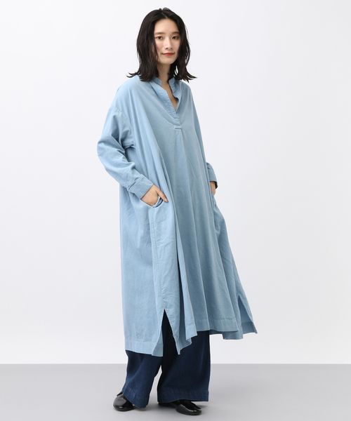 studio CLIP 《natural by clip》製品染めシャツコールワンピース ライトブルー FREE Ｎａｔｕｒａｌ ｂｙ ＣＬＩＰ スタジオクリップ 600061 and ST アンドエスティ（旧ドットエスティ）