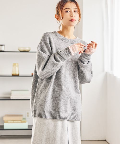 studio CLIP 7ゲージダブルフロントウールミックスニットカーディガン グレー FREE ウィメンズインナー スタジオクリップ 601080 and ST アンドエスティ（旧ドットエスティ）