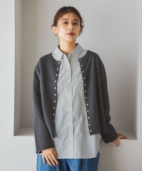 studio CLIP 12ゲージボタンカーディガン《オケージョン2025AW》 チャコールグレー FREE ウィメンズインナー スタジオクリップ 602181 and ST アンドエスティ（旧ドットエスティ）