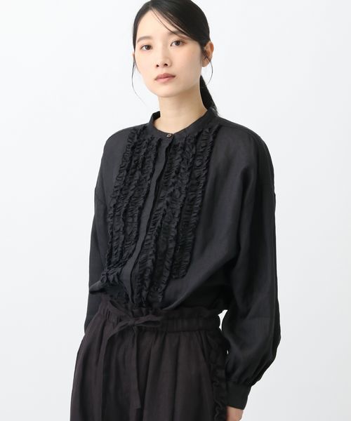 studio CLIP 《natural by clip》14リネンフリルブラウス シルバー FREE Ｎａｔｕｒａｌ ｂｙ ＣＬＩＰ スタジオクリップ 607268 and ST アンドエスティ（旧ドットエスティ）