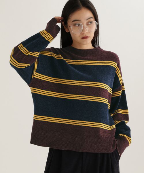 studio CLIP 【daily CLIP】ボーダーモール糸ニットプルオーバー レッド FREE ＤＣウェア服飾 スタジオクリップ 611297 and ST アンドエスティ（旧ドットエスティ）