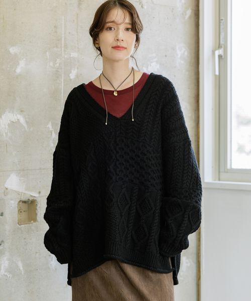 studio CLIP 【WEB限定】3ゲージケーブルニットルーズプルオーバー シルバー FREE ウィメンズインナー スタジオクリップ 622056 and ST アンドエスティ（旧ドットエスティ）