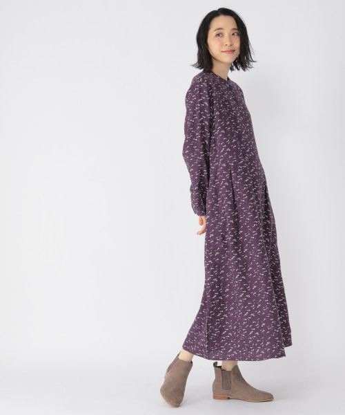 取扱い店舗限定]リネンフラワープリントタックワンピース