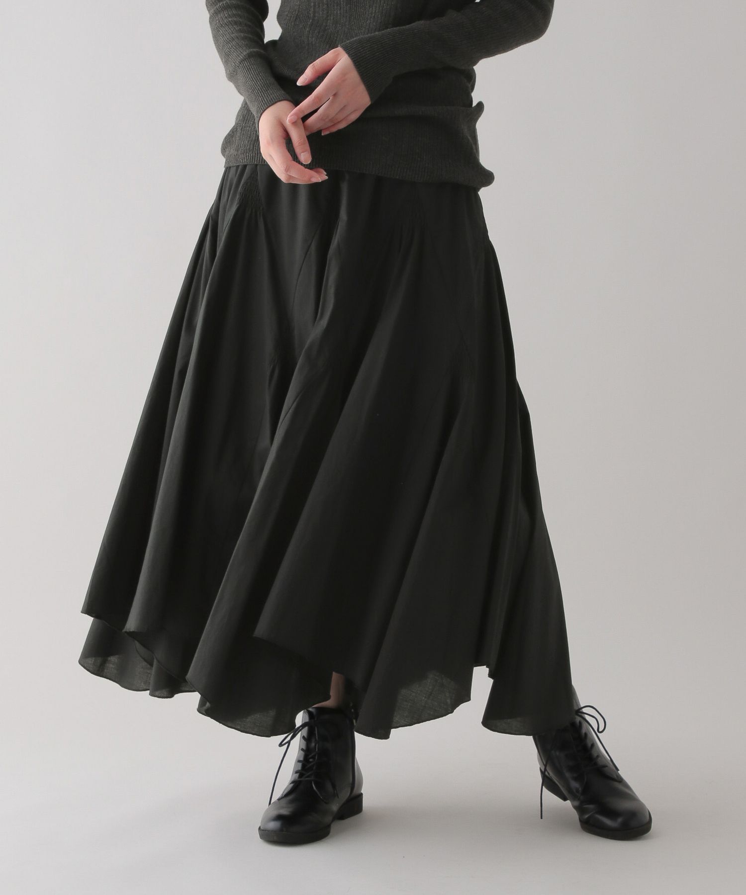 好評お得AP STUDIO Sandwash フレアスカート　silk100%　日本製 ロングスカート